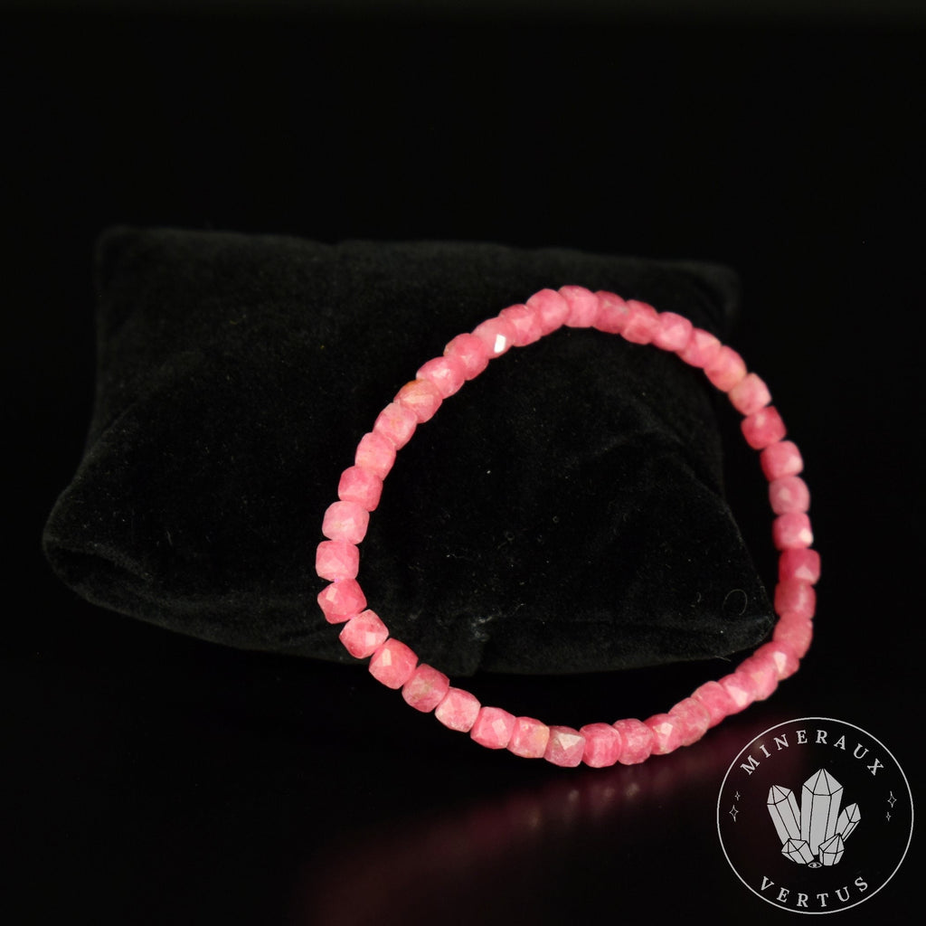 Bracelet Rhodonite 4mm perles carrées facettées AAA - Passion - Motivation - Communication
