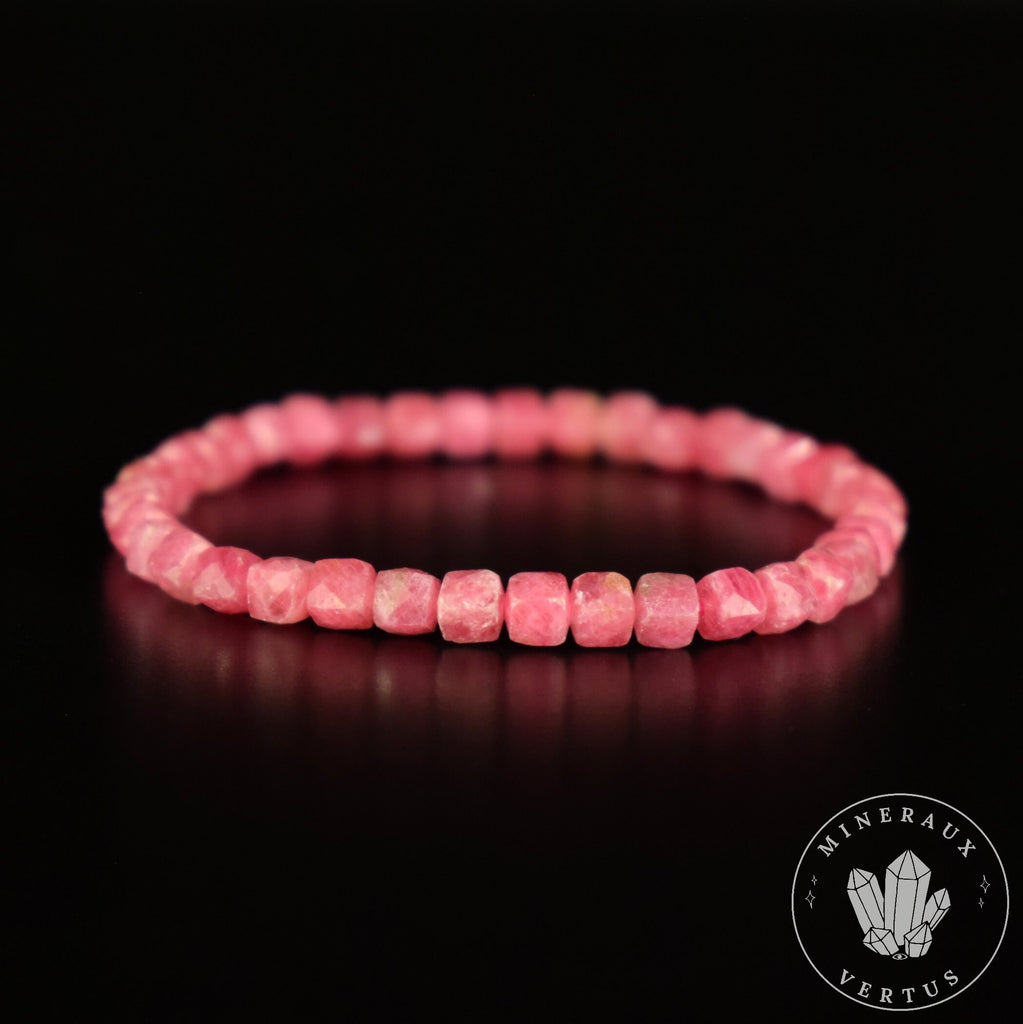 Bracelet Rhodonite 4mm perles carrées facettées AAA - Passion - Motivation - Communication
