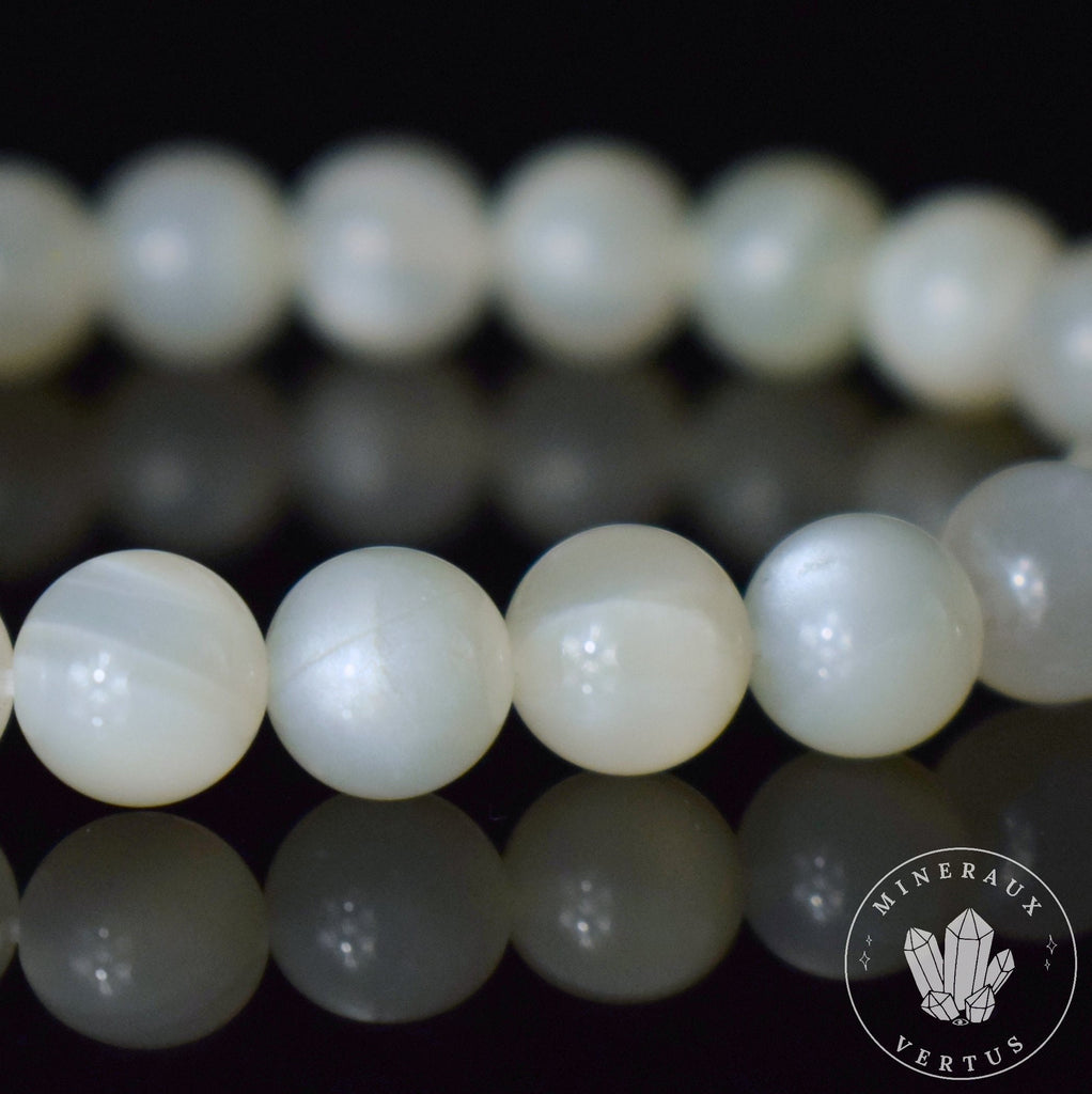Bracelet Pierre de Lune Blanche perles 8mm rondes AA - Equilibre émotionnel - Libération - Empathie - Féminité