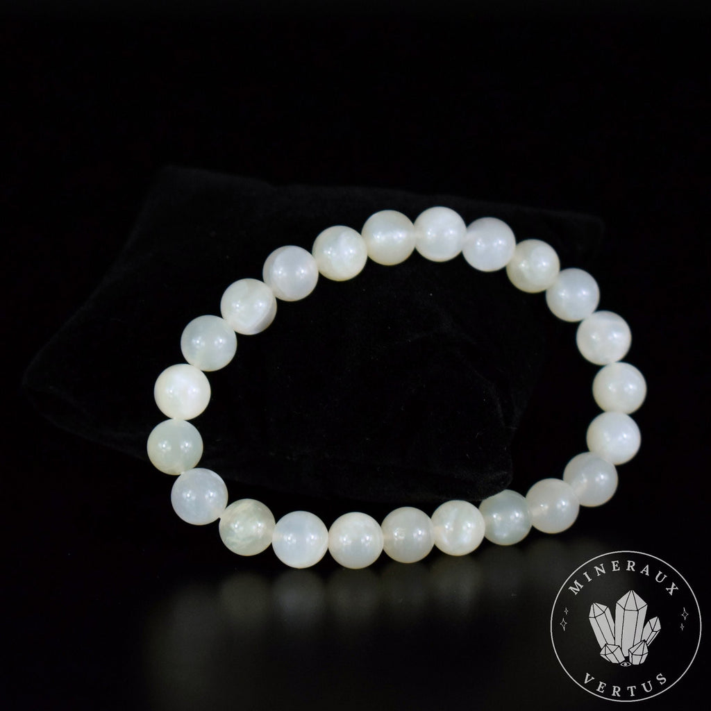 Bracelet Pierre de Lune Blanche perles 8mm rondes AA - Equilibre émotionnel - Libération - Empathie - Féminité