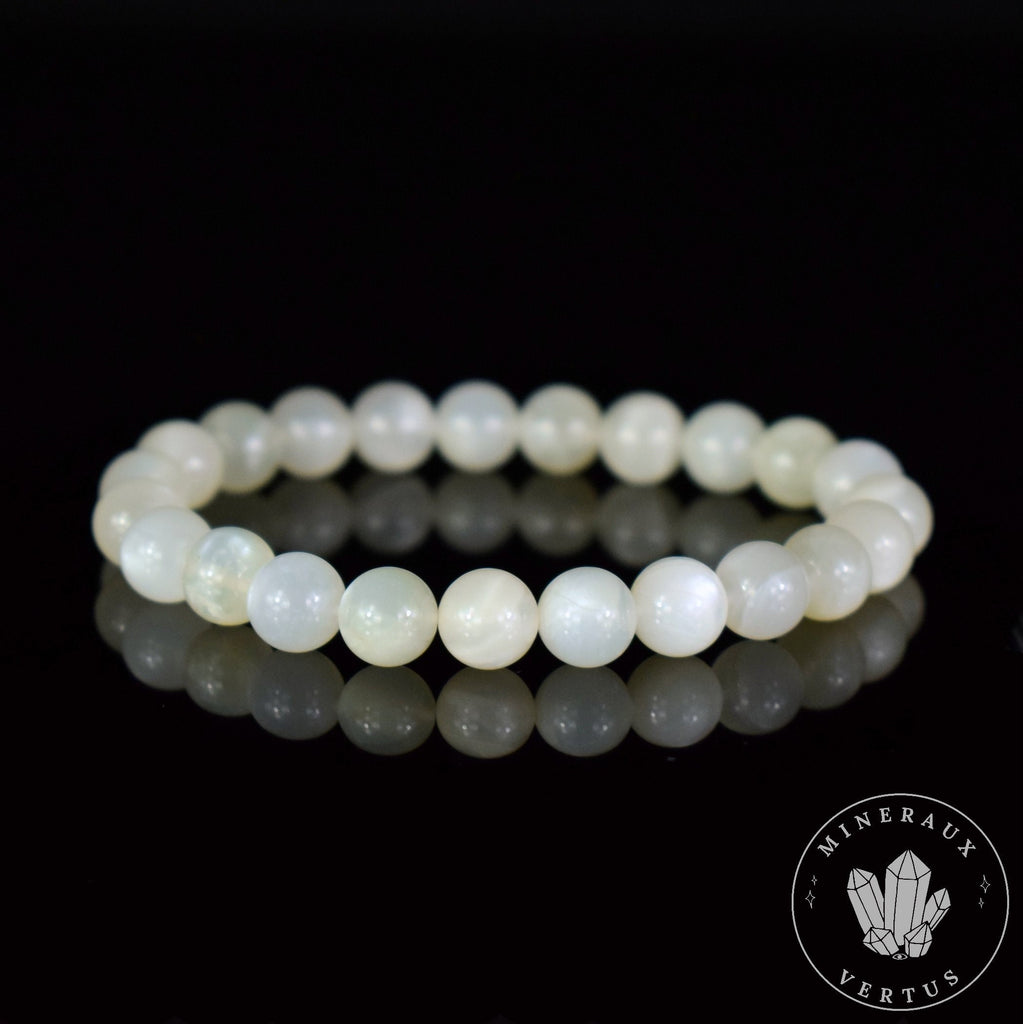 Bracelet Pierre de Lune Blanche perles 8mm rondes AA - Equilibre émotionnel - Libération - Empathie - Féminité