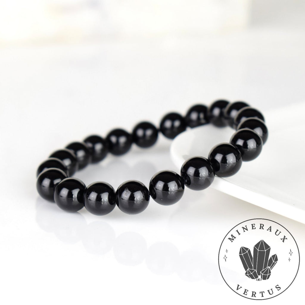 bracelet tourmaline noire perles 10mm