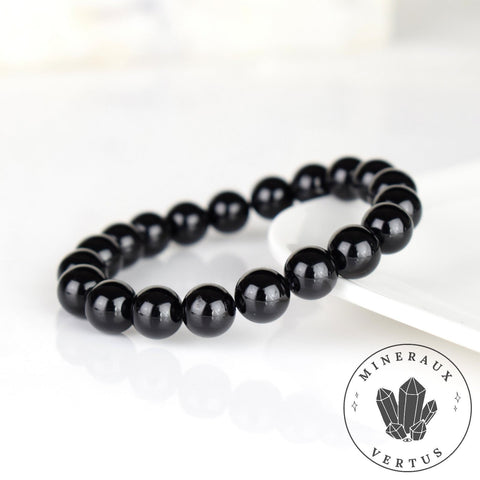 bracelet tourmaline noire perles 10mm