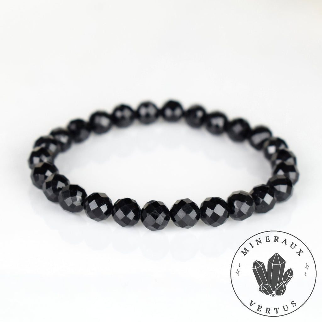 Bracelet Tourmaline noire perles 8mm rondes facettées - Ancrage - Protection - Réalignement