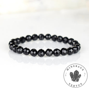Bracelet Tourmaline noire perles 8mm rondes facettées - Ancrage - Protection - Réalignement