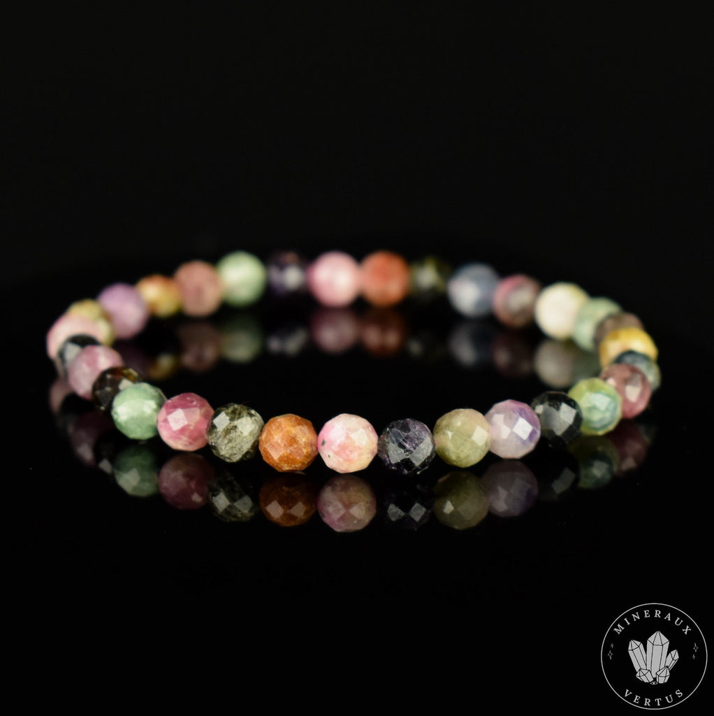 Bracelet Tourmaline Multicolore perles 6mm rondes facettées - Révélation - Croissance - Renouvellement
