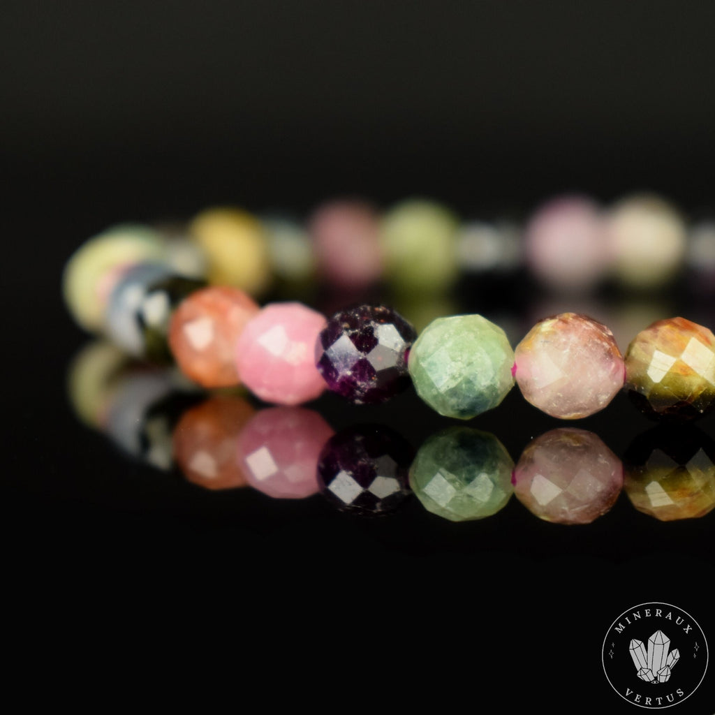 Bracelet Tourmaline Multicolore perles 6mm rondes facettées - Révélation - Croissance - Renouvellement