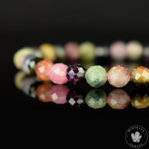 Bracelet Tourmaline Multicolore perles 6mm rondes facettées - Révélation - Croissance - Renouvellement