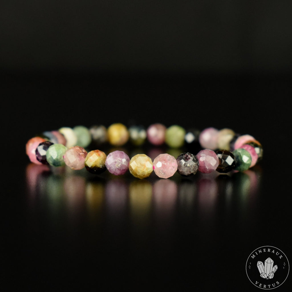 Bracelet Tourmaline Multicolore perles 6mm rondes facettées - Révélation - Croissance - Renouvellement
