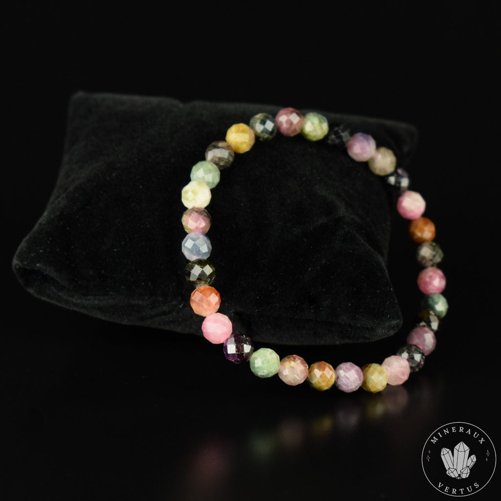Bracelet Tourmaline Multicolore perles 6mm rondes facettées - Révélation - Croissance - Renouvellement
