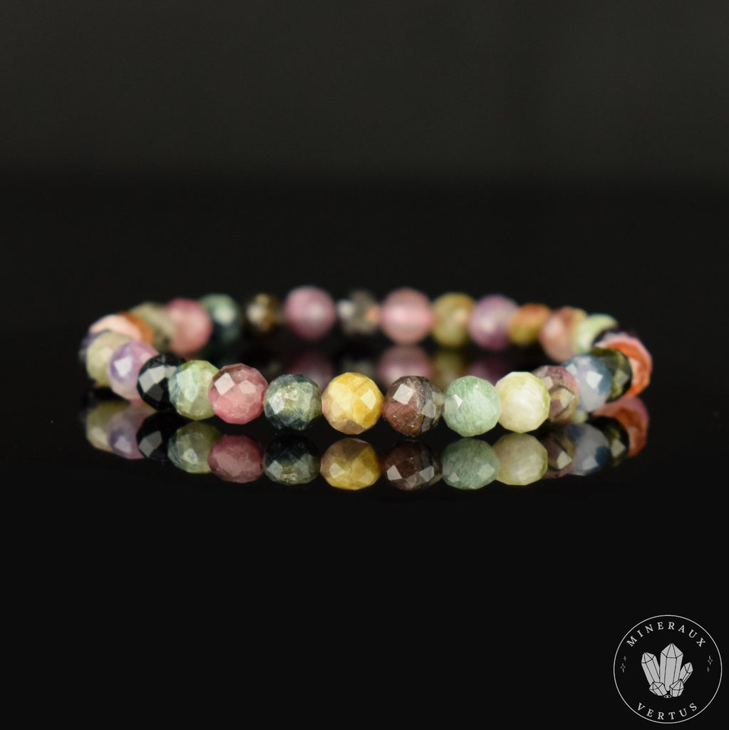 Bracelet Tourmaline Multicolore perles 6mm rondes facettées - Révélation - Croissance - Renouvellement