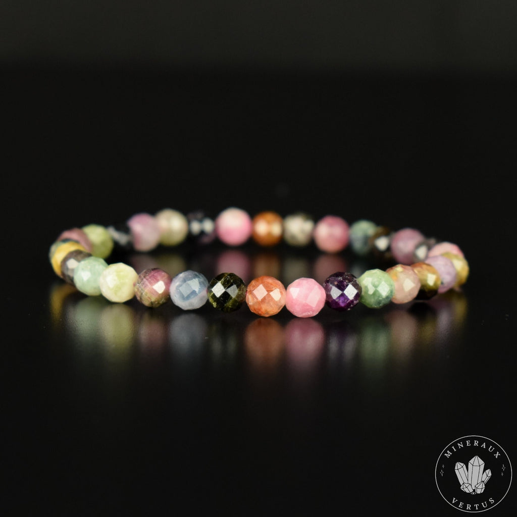 Bracelet Tourmaline Multicolore perles 6mm rondes facettées - Révélation - Croissance - Renouvellement