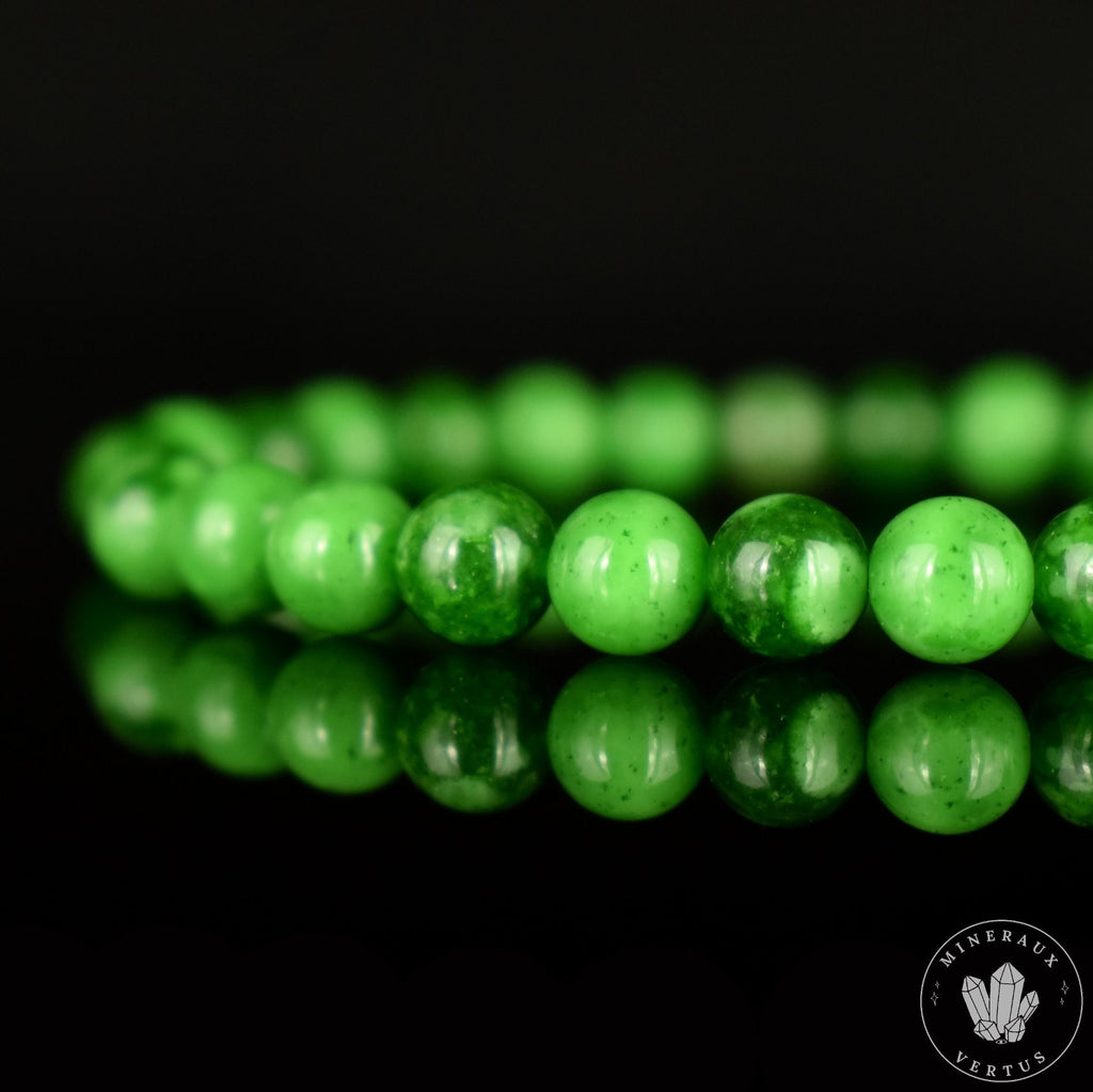 Bracelet Jade Maw Sit-Sit naturel perles 6mm , véritable Jade Kosmochlor - Chloromelanite