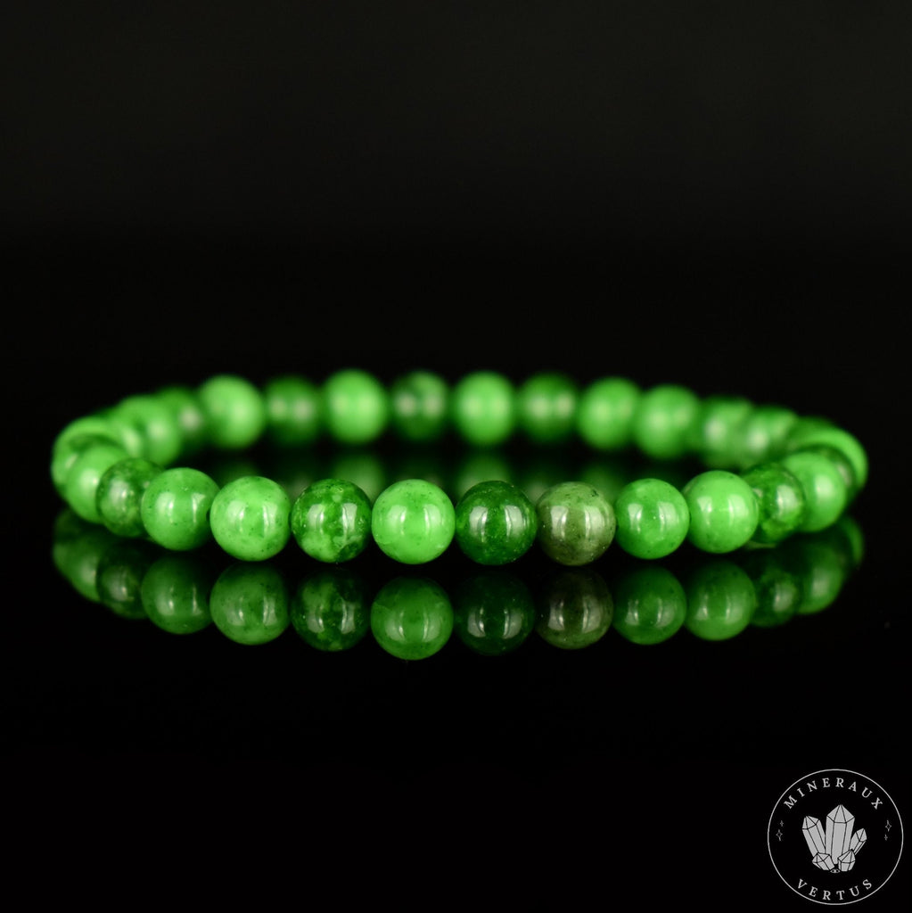 Bracelet Jade Maw Sit-Sit naturel perles 6mm , véritable Jade Kosmochlor - Chloromelanite