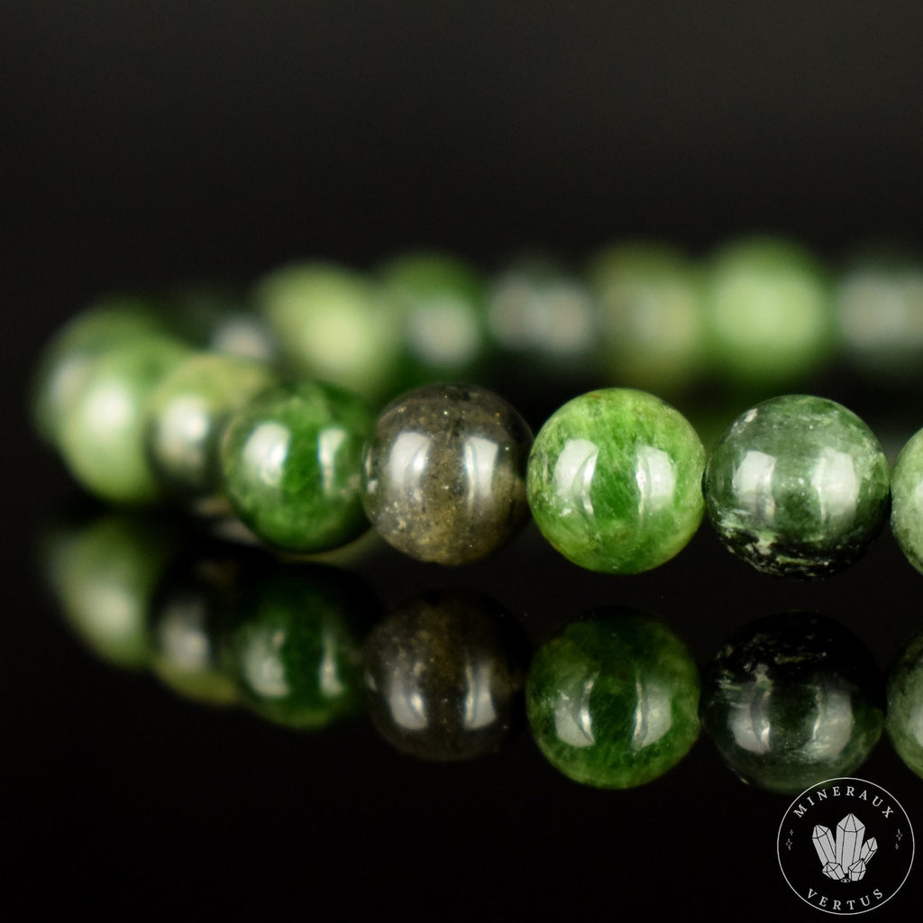 Bracelet Chrome Diopside 6mm perles rondes AA - Révélation - Croissance - Renouvellement