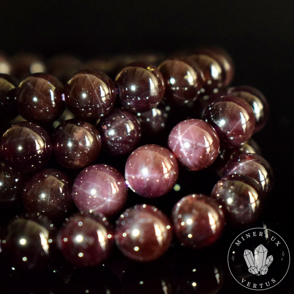 Bracelet Grenat Rouge 9mm Almandin Flash étoiles AAA perles rondes - Grenat avec astérisme