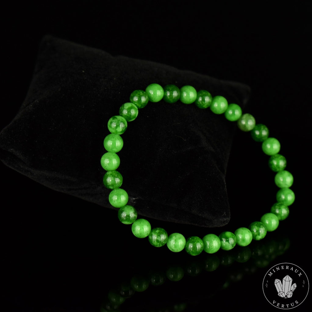 Bracelet Jade Maw Sit-Sit naturel perles 6mm , véritable Jade Kosmochlor - Chloromelanite