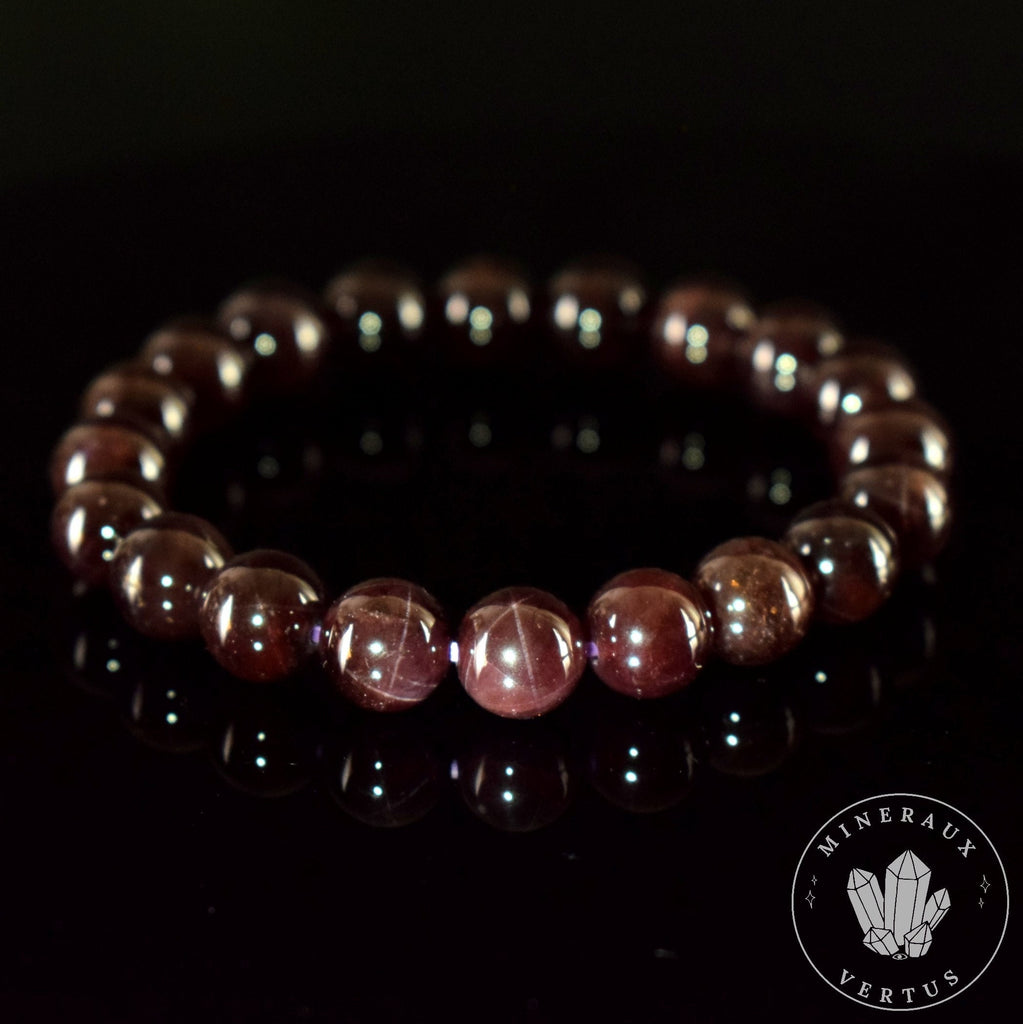 Bracelet Grenat Rouge 9mm Almandin Flash étoiles AAA perles rondes - Grenat avec astérisme