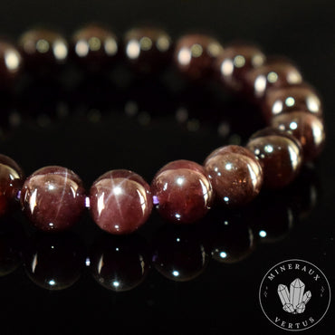 Bracelet Grenat Rouge 9mm Almandin Flash étoiles AAA perles rondes - Grenat avec astérisme