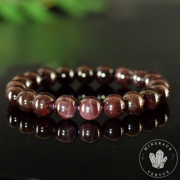 Bracelet Grenat Rouge 9mm Almandin Flash étoiles AAA perles rondes - Grenat avec astérisme