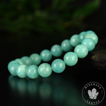 Bracelet Amazonite Bleue perles 10mm rondes du Mozambique grade AAA - Stimulation - Communication - Mémoire