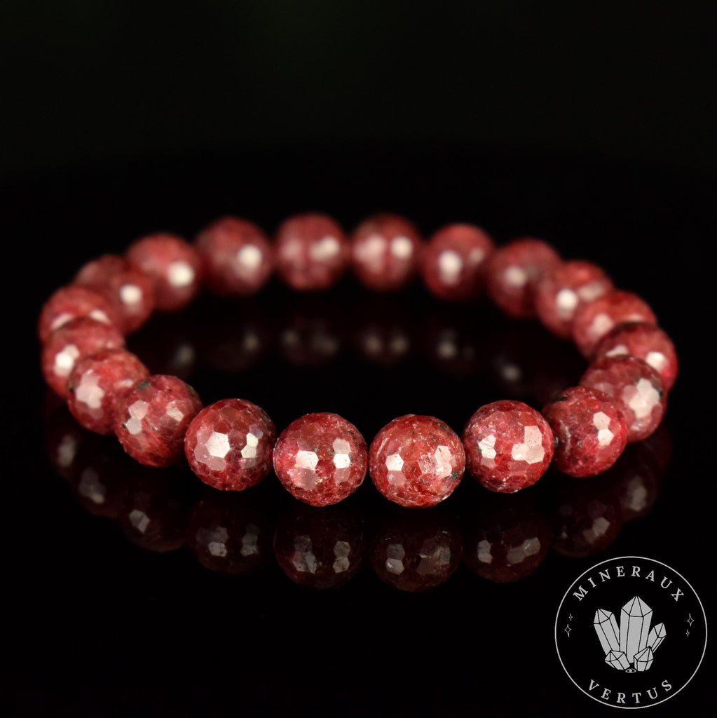 Bracelet Rubis Rouge perles 10mm naturelles rondes facettées Myanmar grade AAA