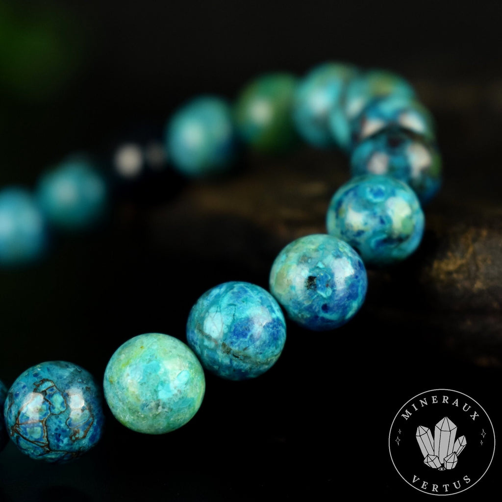 Bracelet Chrysocolle AAA 8mm perles rondes , Communication - Relaxation - Absorption