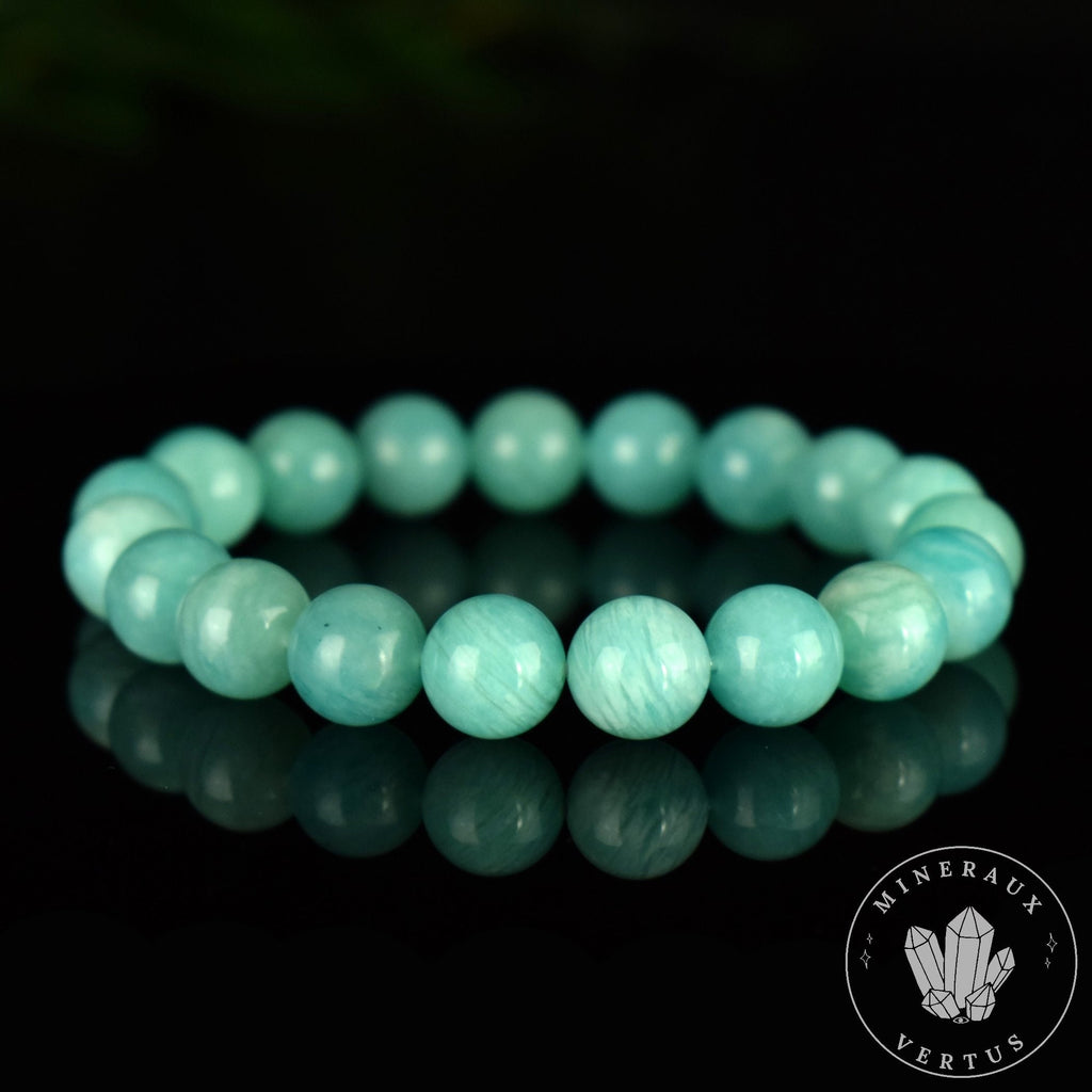 Bracelet Amazonite Bleue perles 10mm rondes du Mozambique grade AAA - Stimulation - Communication - Mémoire