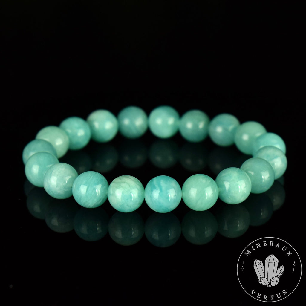 Bracelet Amazonite Bleue perles 10mm rondes du Mozambique grade AAA - Stimulation - Communication - Mémoire