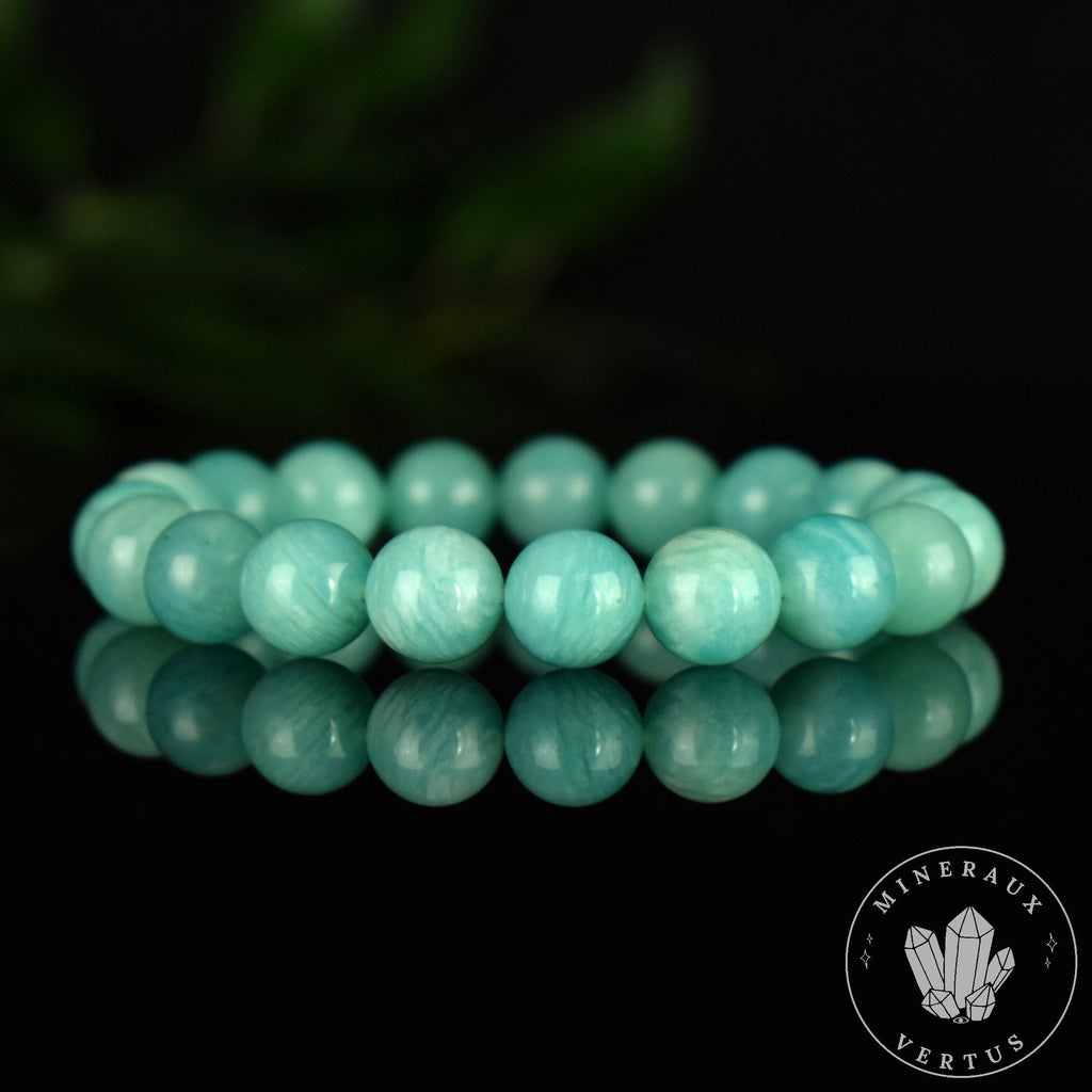 Bracelet Amazonite Bleue perles 10mm rondes du Mozambique grade AAA - Stimulation - Communication - Mémoire