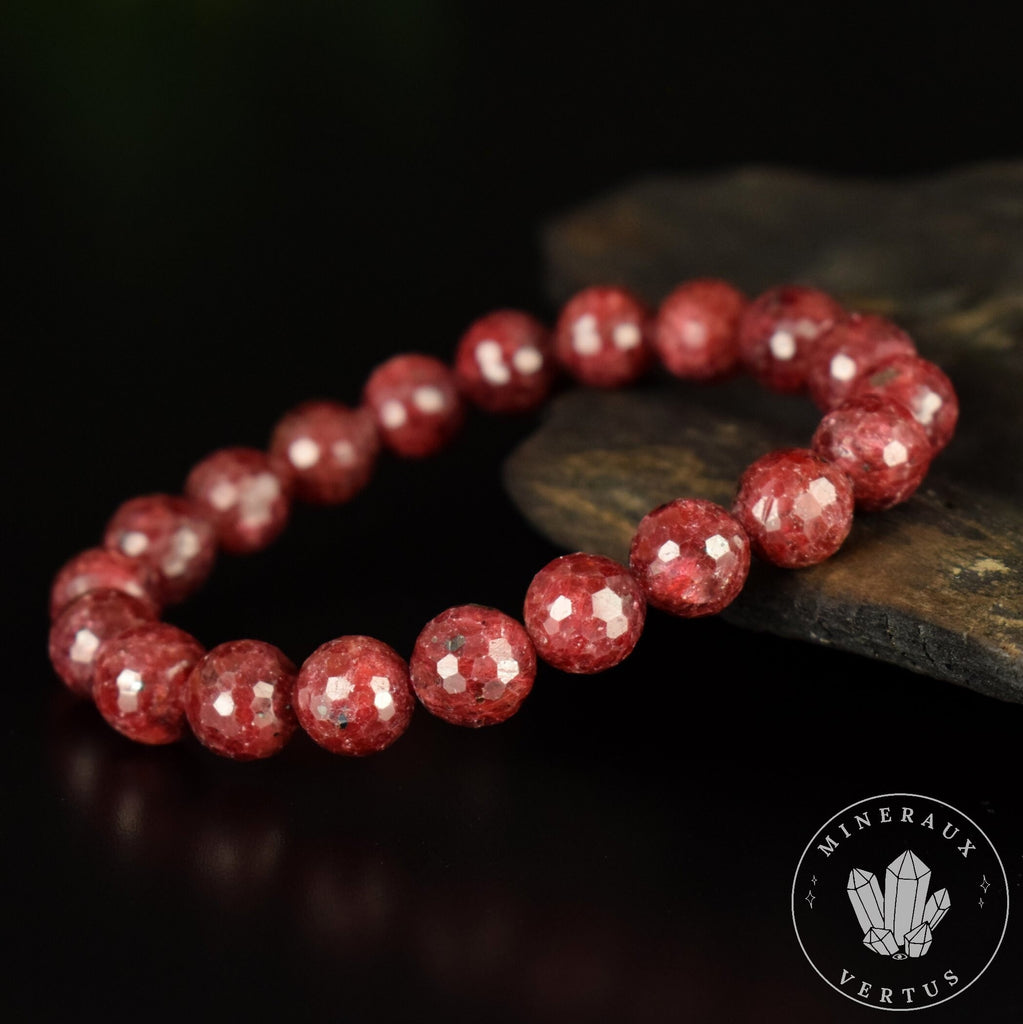 Bracelet Rubis Rouge perles 10mm naturelles rondes facettées Myanmar grade AAA
