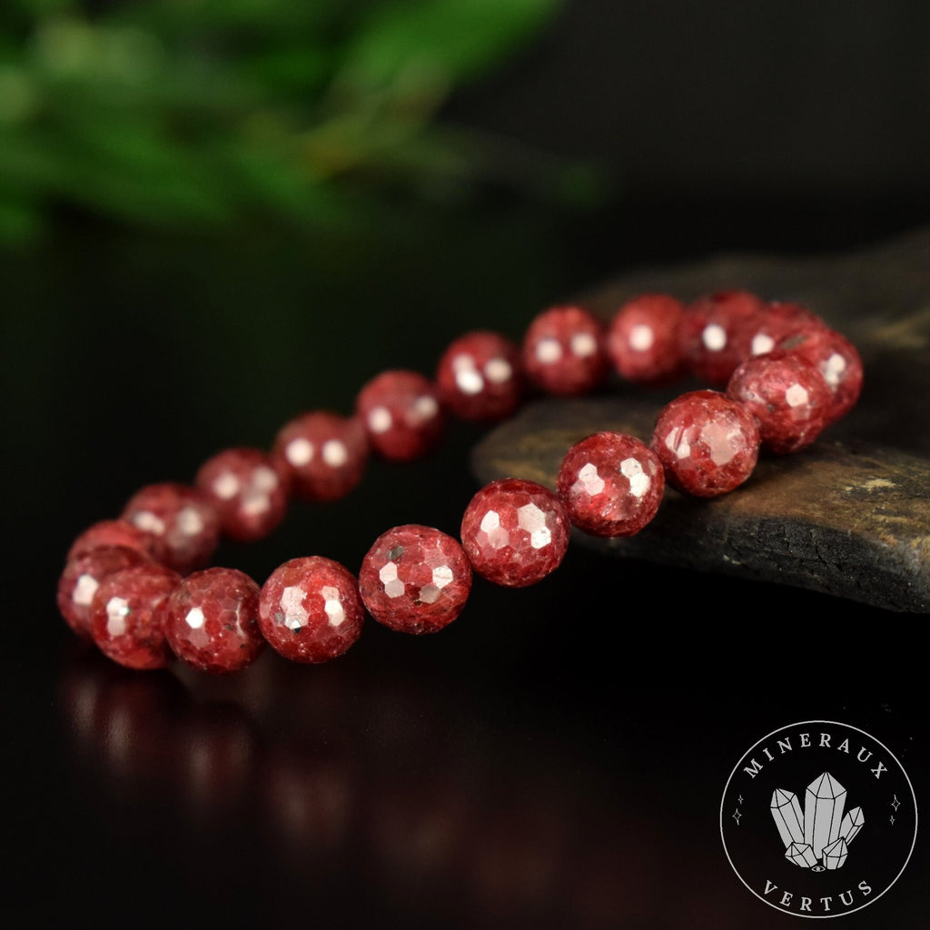 Bracelet Rubis Rouge perles 10mm naturelles rondes facettées Myanmar grade AAA