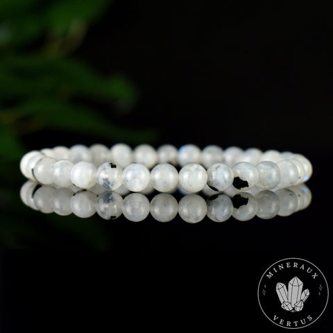 Bracelet Pierre de Lune Arc en ciel avec Tourmaline Noire perles 6mm rondes grade AA, Bracelet Labradorite Blanche Bleue Péristérite