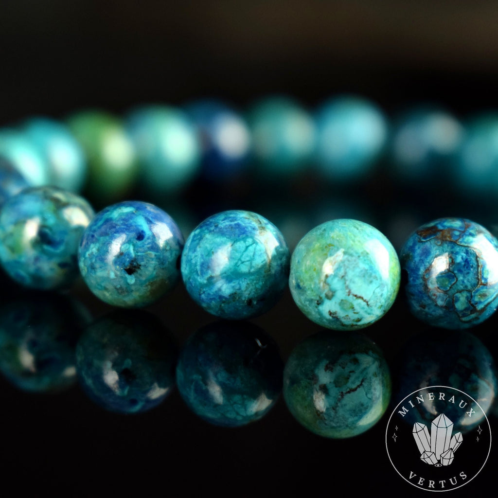 Bracelet Chrysocolle AAA 8mm perles rondes , Communication - Relaxation - Absorption