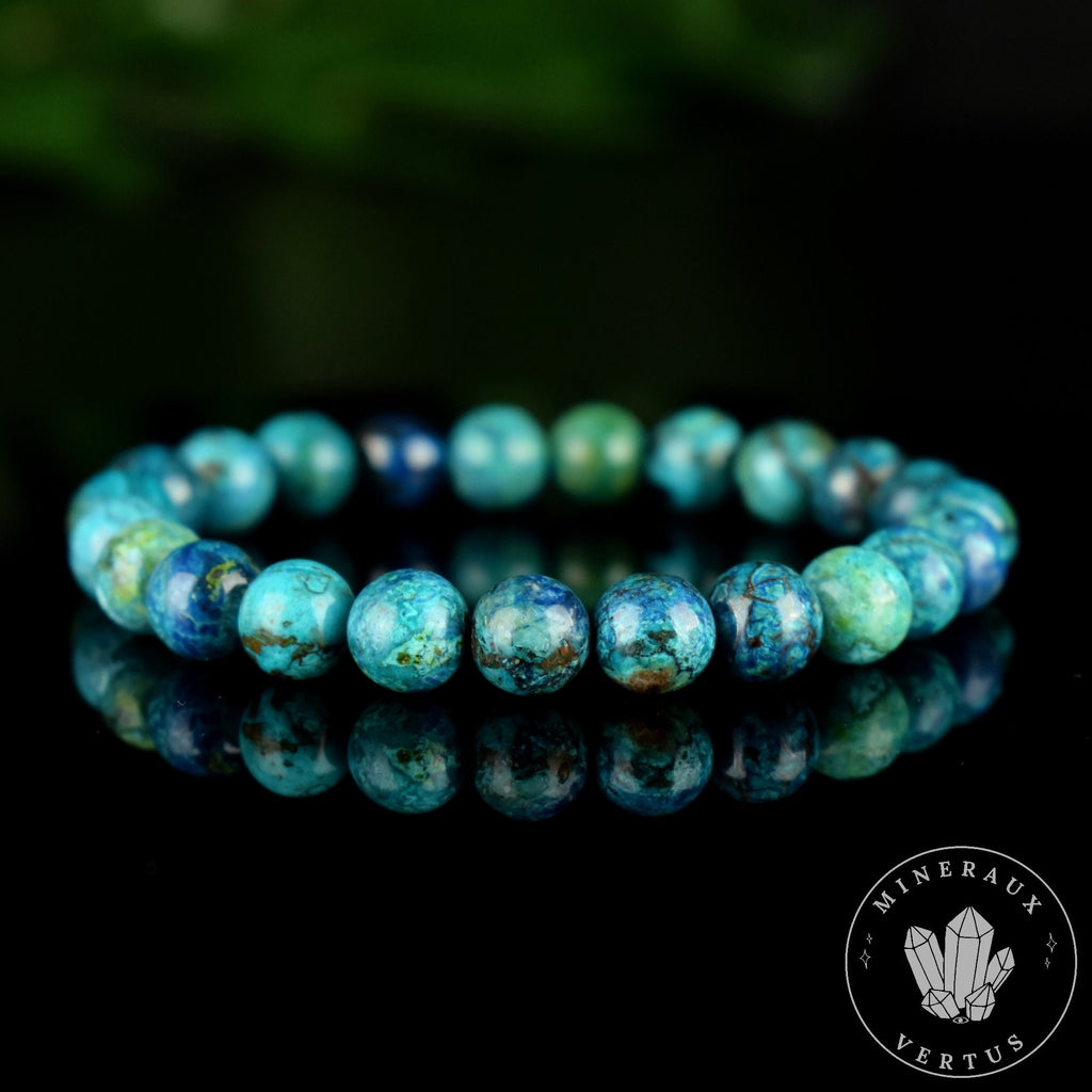 Bracelet Chrysocolle AAA 8mm perles rondes , Communication - Relaxation - Absorption