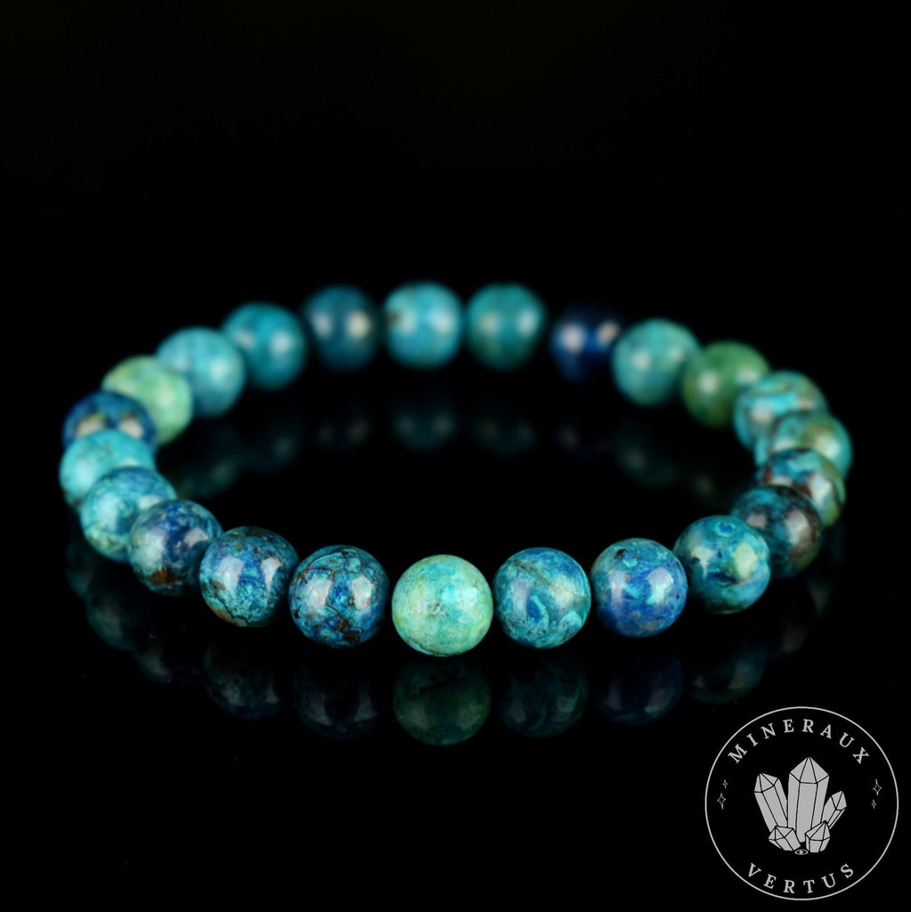 Bracelet Chrysocolle AAA 8mm perles rondes , Communication - Relaxation - Absorption
