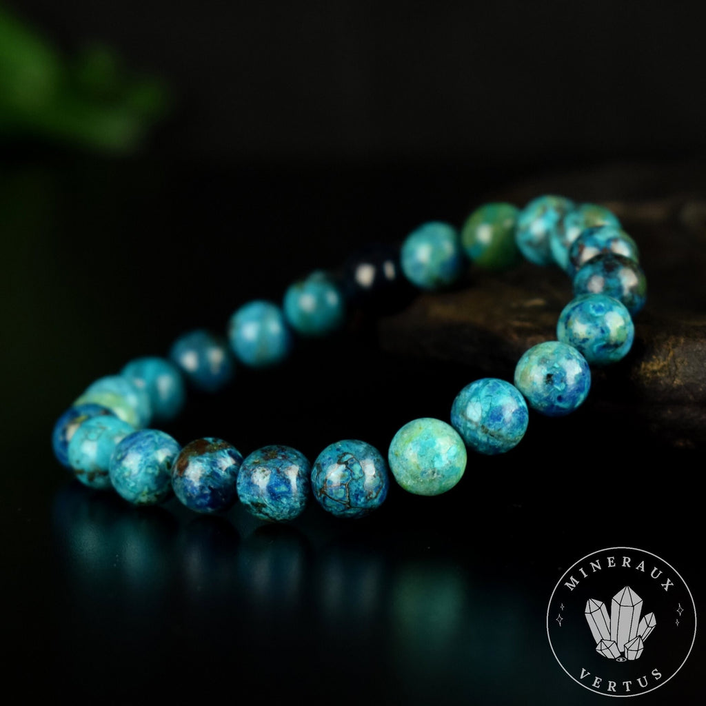Bracelet Chrysocolle AAA 8mm perles rondes , Communication - Relaxation - Absorption