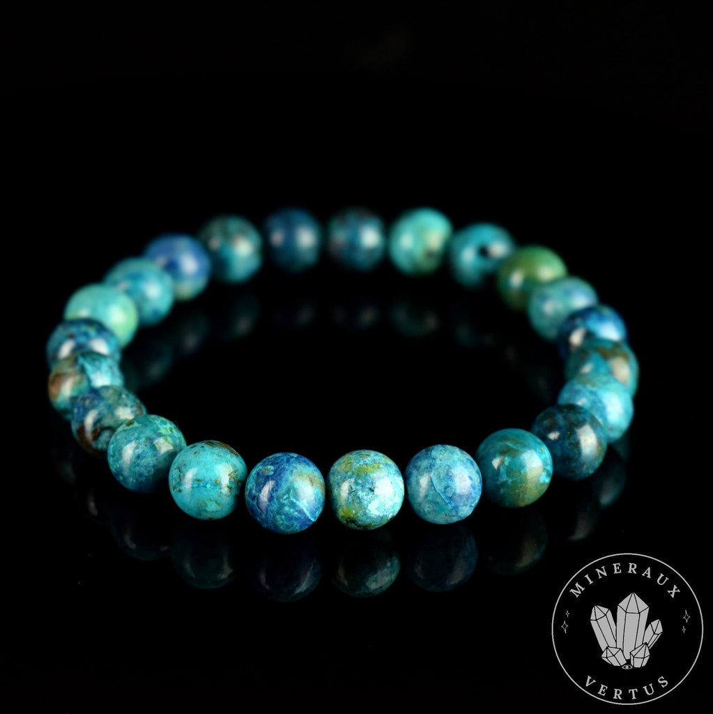Bracelet Chrysocolle AAA 8mm perles rondes , Communication - Relaxation - Absorption