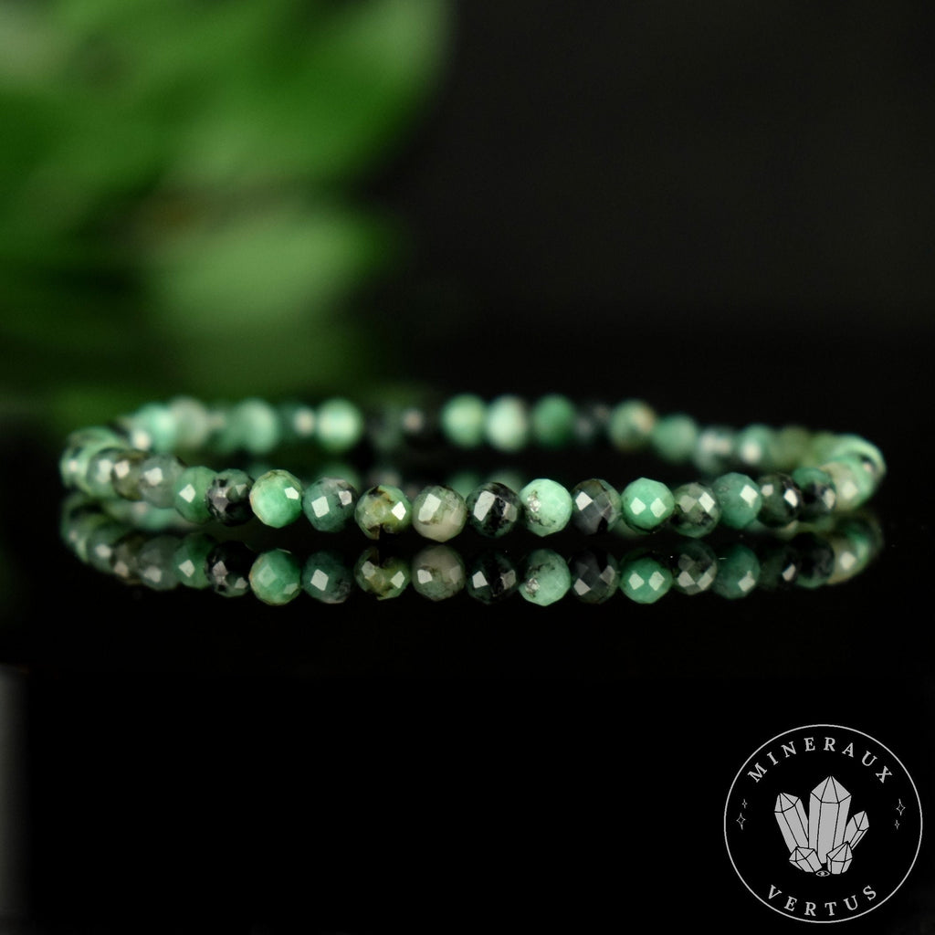 Bracelet Emeraude du Brésil A perles 4mm rondes facettées - Calme - Purification - Harmonie