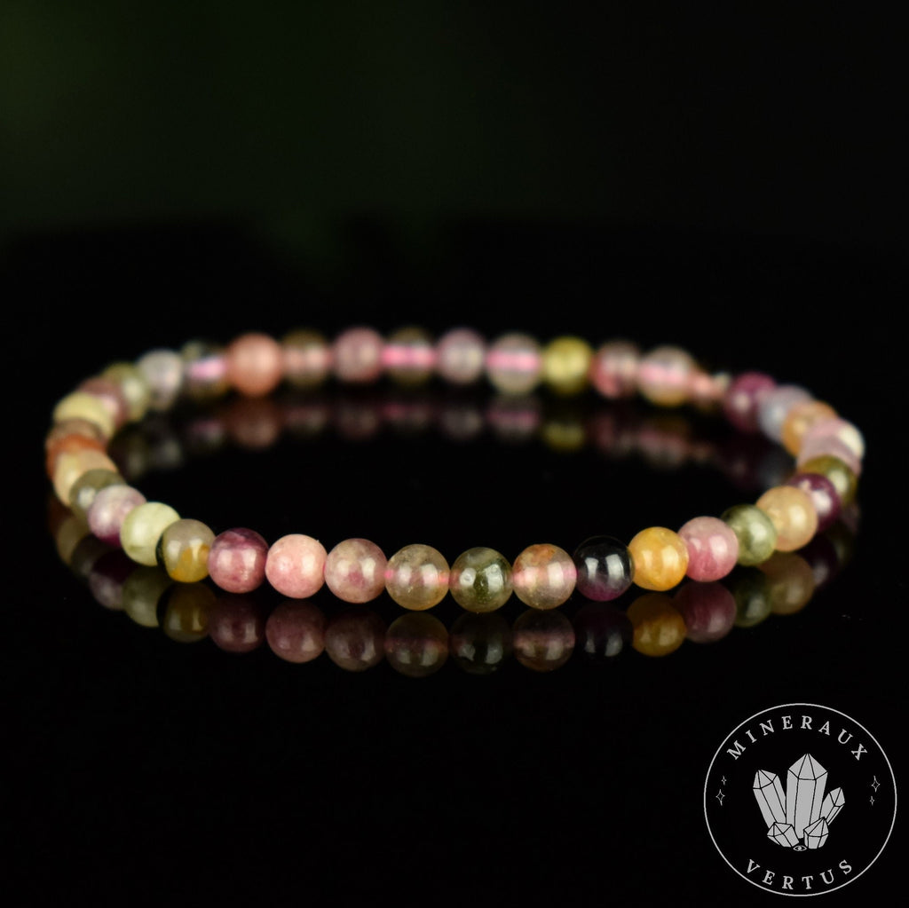 Bracelet Tourmaline Multicolore perles 4.5mm rondes - Révélation - Croissance - Renouvellement