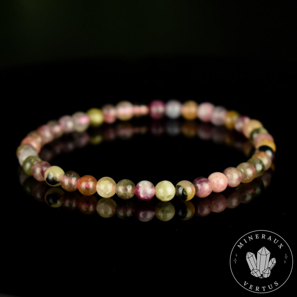 Bracelet Tourmaline Multicolore perles 4.5mm rondes - Révélation - Croissance - Renouvellement
