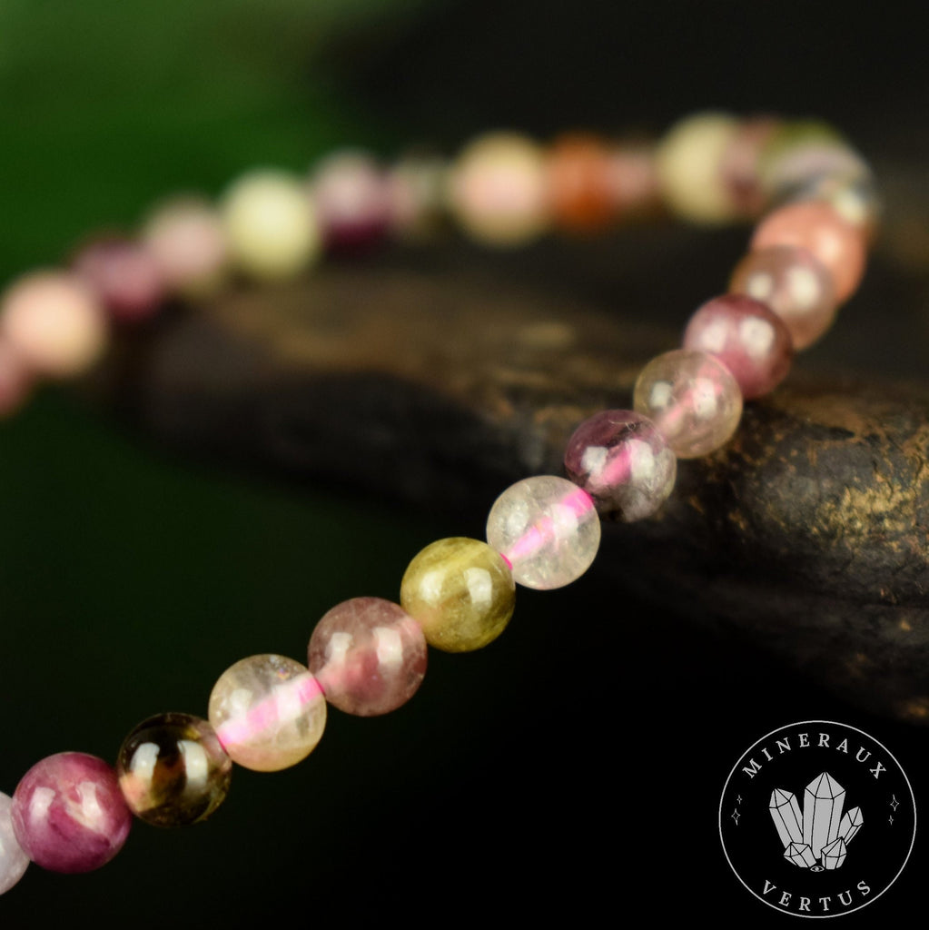 Bracelet Tourmaline Multicolore perles 4.5mm rondes - Révélation - Croissance - Renouvellement