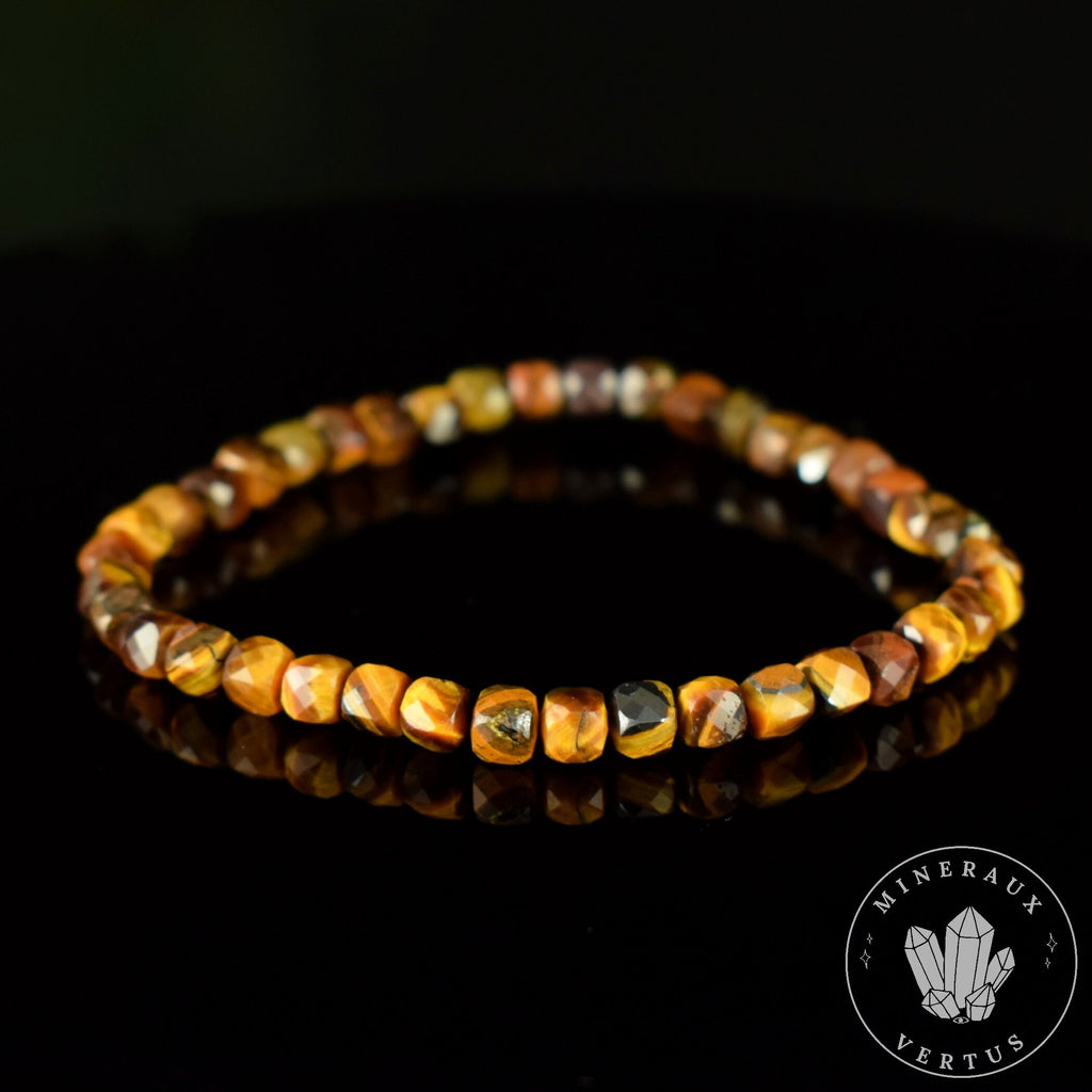 Bracelet Oeil du Tigre perles 4.5mm carrées facettées AAA - Protection - Esprit pratique - Sociabilité - Réalisme