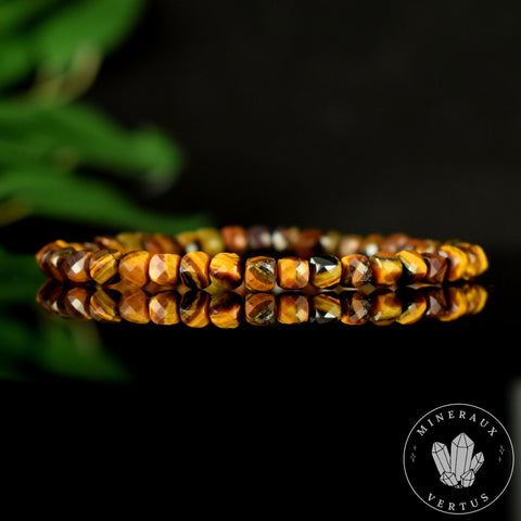 Bracelet Oeil du Tigre perles 4.5mm carrées facettées AAA - Protection - Esprit pratique - Sociabilité - Réalisme