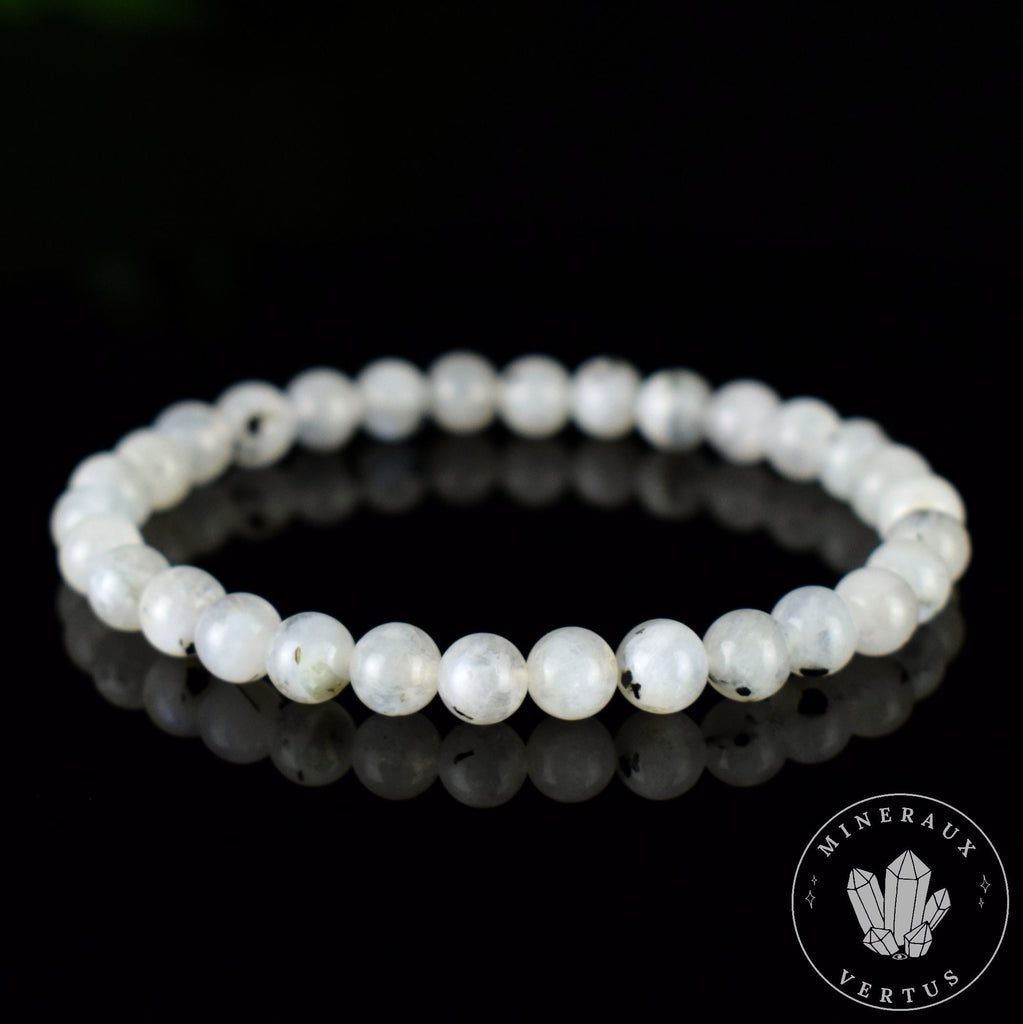 Bracelet Pierre de Lune Arc en ciel avec Tourmaline Noire perles 6mm rondes grade AA, Bracelet Labradorite Blanche Bleue Péristérite