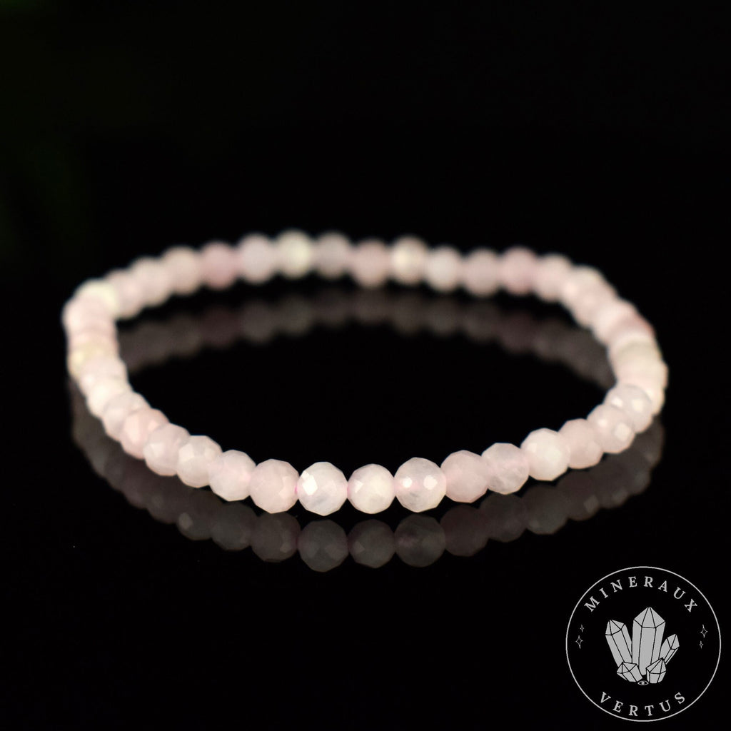 Bracelet Quartz rose AA perles 4mm rondes facettées de Madagascar - Favorise l'Amour - Emotion - Libération