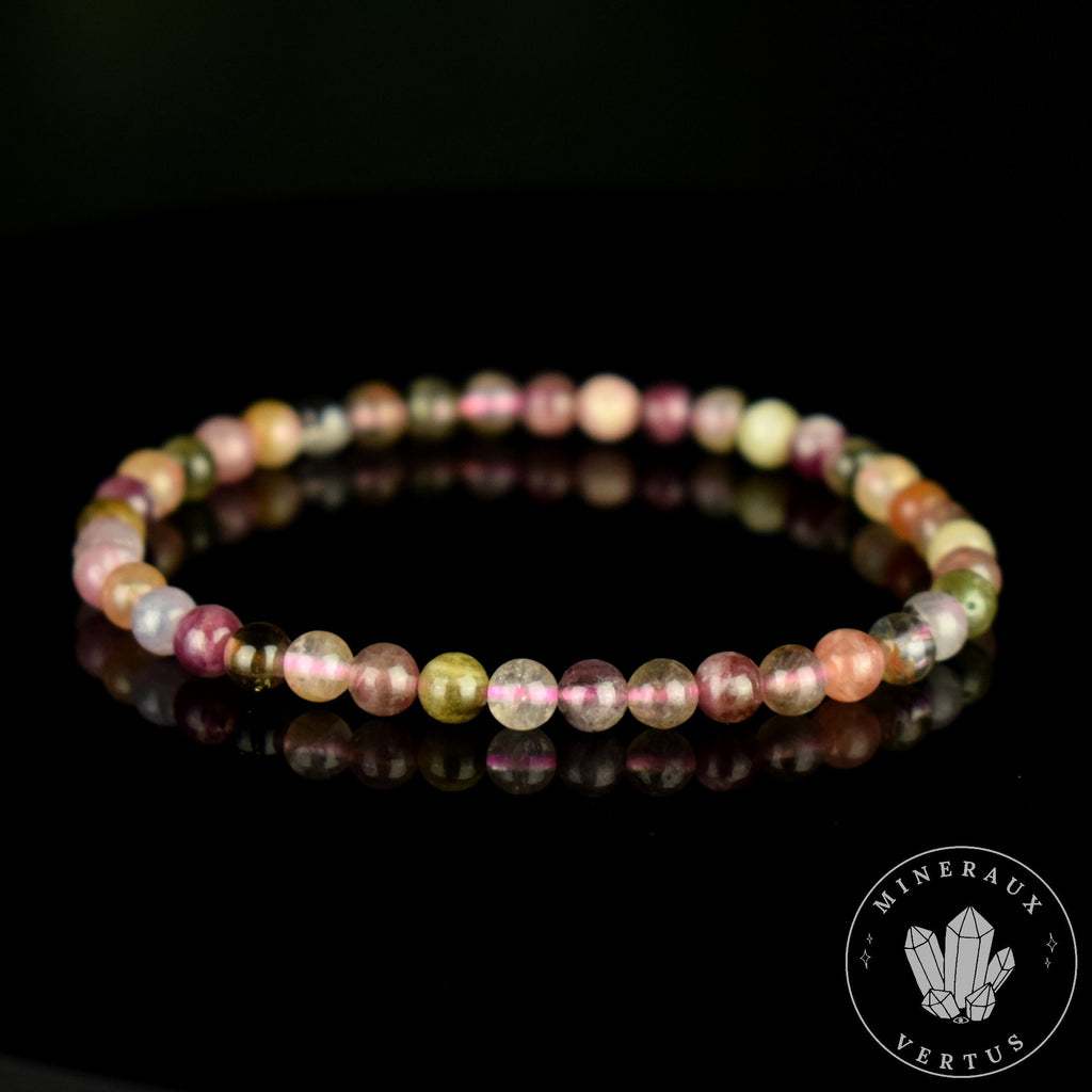 Bracelet Tourmaline Multicolore perles 4.5mm rondes - Révélation - Croissance - Renouvellement