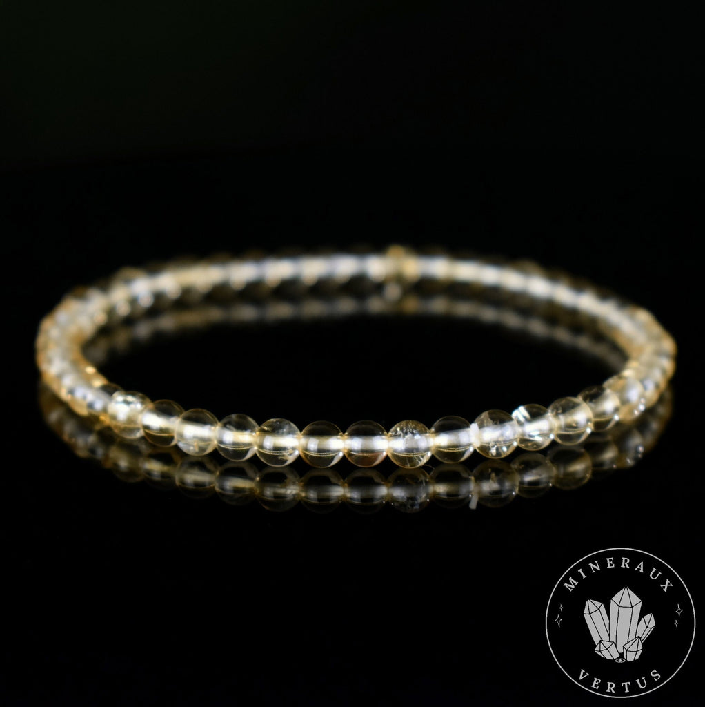 Bracelet Citrine perles 4mm rondes naturelles du Brésil AAA - Chaleur - Réconfort - Joie