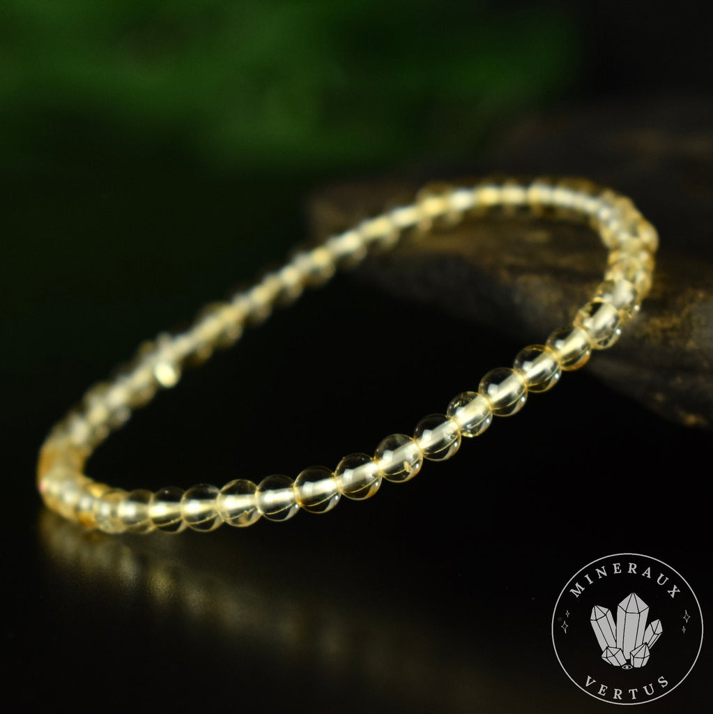 Bracelet Citrine perles 4mm rondes naturelles du Brésil AAA - Chaleur - Réconfort - Joie