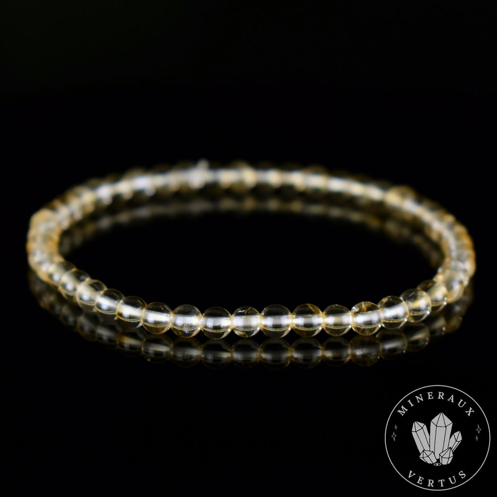 Bracelet Citrine perles 4mm rondes naturelles du Brésil AAA - Chaleur - Réconfort - Joie